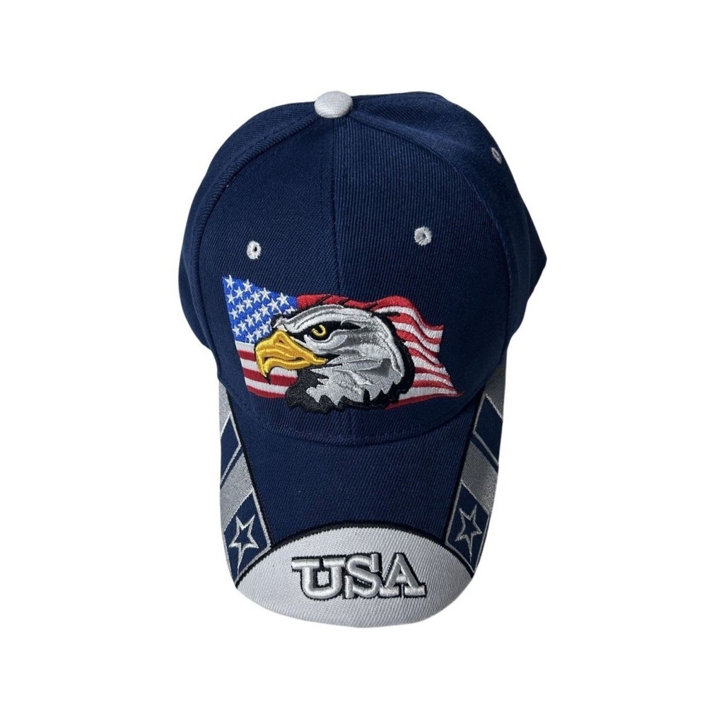 USA Bald Eagle American Flag Navy Blue Embroidered Baseball Cap Hat Adjustable